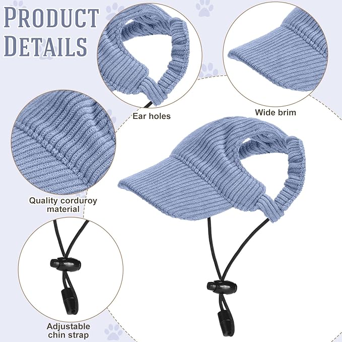 Jadive Small Dog Sun Hat with Ear Holes, Dog Cat Sunglasses with Anti-Slip Silicone Rope Baseball Cap Adjustable Puppy Sunbonnet Headdress Beach Visor Hat for Puppies Summer Outdoor(Blue)