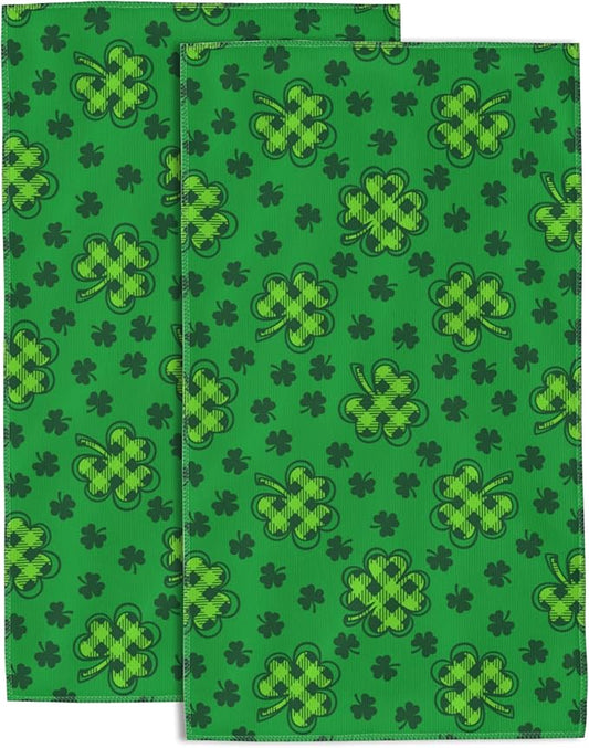 St.Patrick's Day Hand Towel,Lucky Clover Hand Bath Towels Set of 2 Dish Towels Soft Absorbent Decorative Hand Towels for Bathroom Kitchen Yoga Home Decor 14 x 28 in