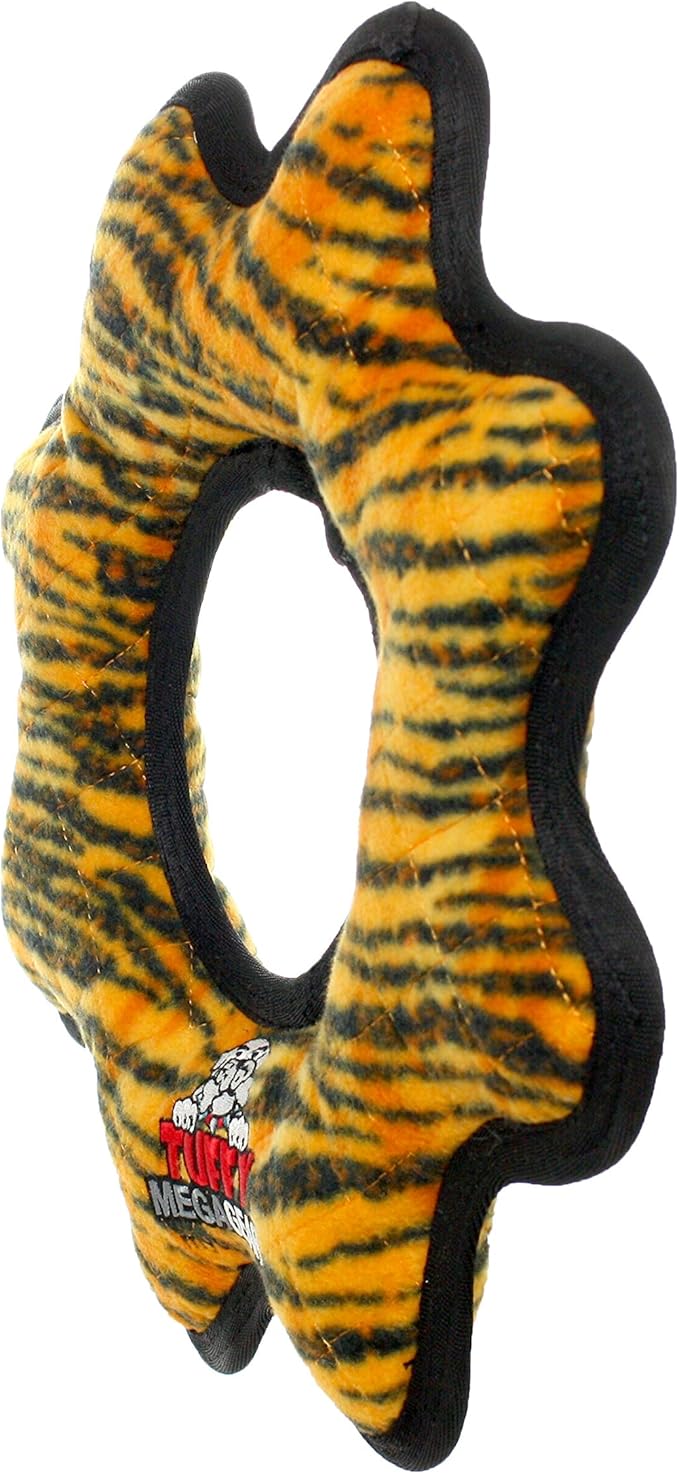 TUFFY - World's Tuffest Soft Dog Toy - MEGA -Multiple Layers. Made Durable, Strong & Tough. Interactive Play (Tug, Toss & Fetch). Machine Washable & Floats (Gear Ring Tiger, Large 2 Pack)