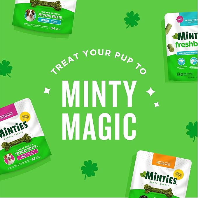 Minties Dental Chews for Dogs, 36 Count, Vet-Recommended Mint-Flavored Treats for Large Dogs Over 50 lbs, Dental Bones Clean Teeth, Fight Bad Breath, and Removes Plaque and Tartar