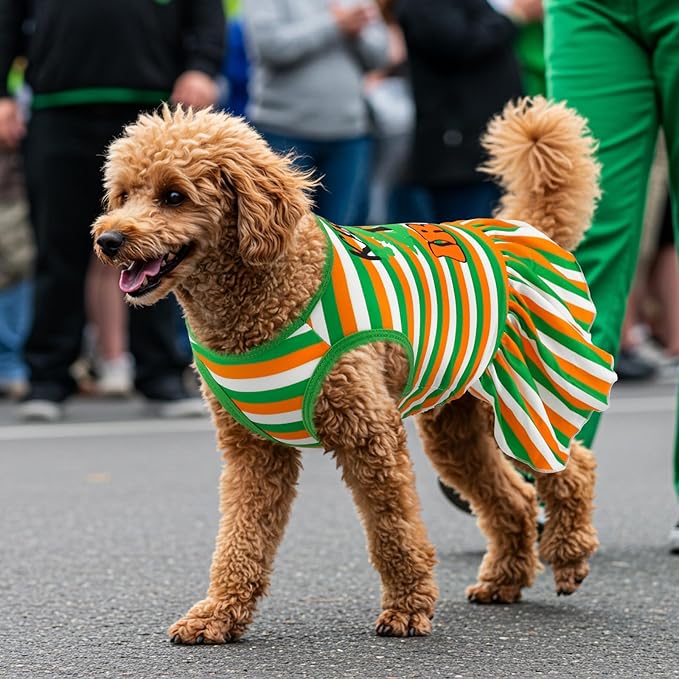 Vehomy 2-Pack St. Patrick's Day Dog Dresses with Lucky Shamrock Pattern, Green Plaid, Medium Size, Multicolor, Cotton, 2 Count, Adult, Small to Medium Dogs