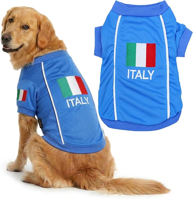 Parisian Italy Dog Jersey - Breathable Mesh Puppy Football Jersey - Stretch Sporty Dog Clothes - Summer Shirts for Large Dogs - Soccer Jersey for Dogs - Sportswear Pet Clothes - Team Italy Apparel