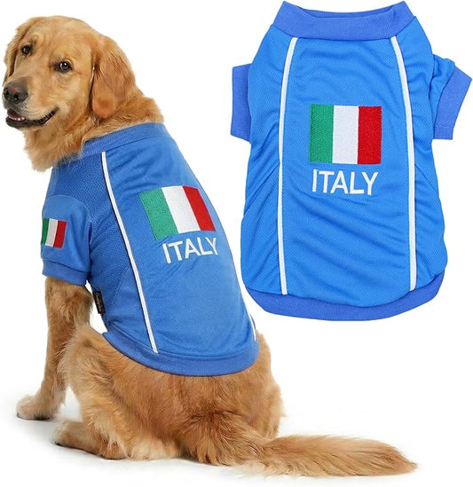 Parisian Italy Dog Jersey - Breathable Mesh Puppy Football Jersey - Stretch Sporty Dog Clothes - Summer Shirts for Large Dogs - Soccer Jersey for Dogs - Sportswear Pet Clothes - Team Italy Apparel