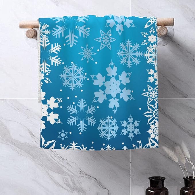 Blue Christmas Hand Towels for Bathroom Set of 2 Bath Hand Towels Soft Absorbent Decorative Hand Towel for Bathroom Kitchen Yoga Home Decor 14 x 28 in