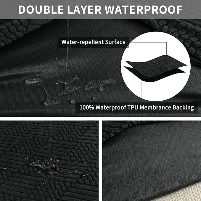 Easy-Going Waterproof Couch Cushion Covers for Couches and Sofas, Stretch Jacquard Sofa Seat Cover Replacement for Dogs, Pets & Kids, Durable Furniture Protector for Oversized Sofa Cushions, Black