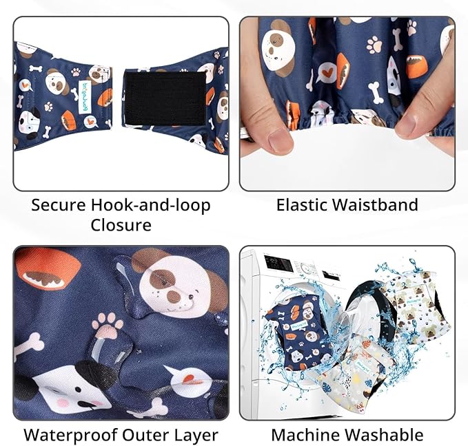 Paw Legend Washable Dogs Diapers Male Dog Belly Bands for Male Dogs Diapers Reusable Puppy & Doggie Diapers Male (3 Pack, X-Small)