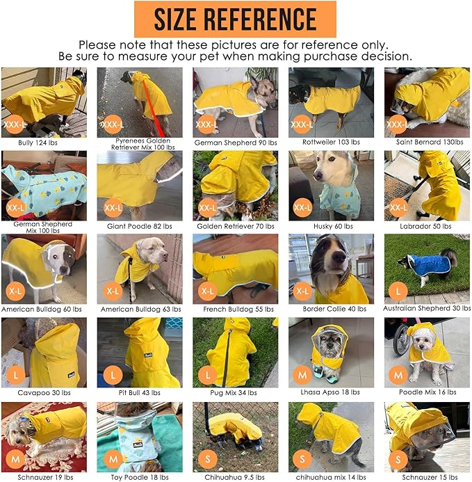 SlowTon Dog Raincoat, Adjustable Dog Rain Jacket Clear Hooded Double Layer, Waterproof Poncho with Reflective Strip Straps and Storage Pocket for Small Medium Large Dogs Puppies(DK XXXL)