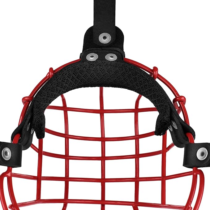 Pitbull Dog Muzzle Metal Mask Amstaff Secure Wire Basket Adjustable Durable Leather Straps for Large Dogs (Red)