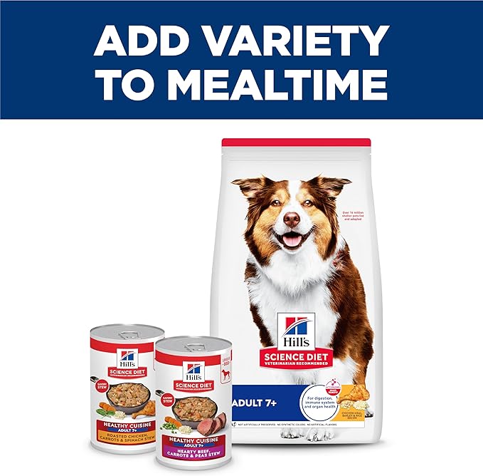 Hill's Science Diet Healthy Cuisine, Senior Adult 7+, Senior Premium Nutrition, Wet Dog Food, Roasted Chicken, Carrots & Spinach Stew, 12.5 oz Can, Case of 12