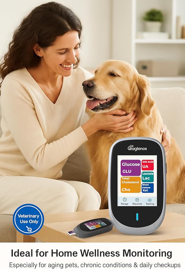 5-in-1 Pet Wellness Monitor with 4×25 Test Strips – Multi-Function Meter for Cats & Dogs | Tracks Glucose, Uric Acid, B-Ketone, Lactate & Cholesterol | Veterinary Use Only