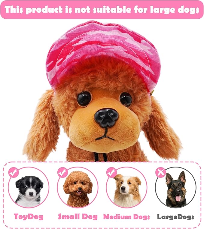 PET SHOW Dog Baseball Cap Camouflage Dog Visors for Medium Small Dogs Summer Waterproof Pet Sun Hats with Ear Holes Adjustable Drawstring Girl Puppy Hat -Pink/L