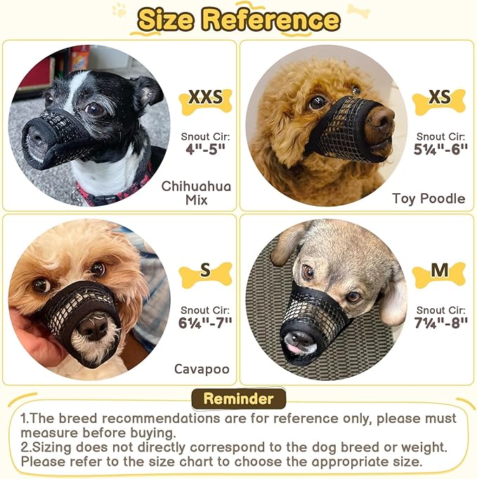 Mayerzon Dog Muzzle for Biting, Patented Soft Breathable Mesh Muzzle for Small Medium Dogs Chihuahua Dachshund Poodle, Adjustable Mouth Cover for Grooming, Chewing, Vet Visits(XXS, Dark Grey)