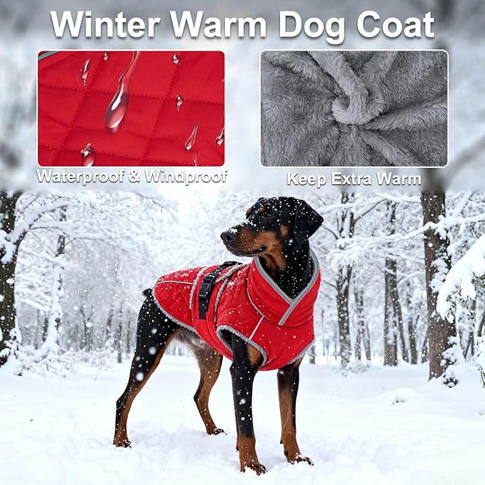 Dog Coat, Warm Dog Winter Coat for Medium Dogs, Waterproof Jacket with Adjustable Buckle & Velcro, Reflective Turtleneck Cold Weather Coats, Pet Fleece Vest Snow Jacket (Red, XS)