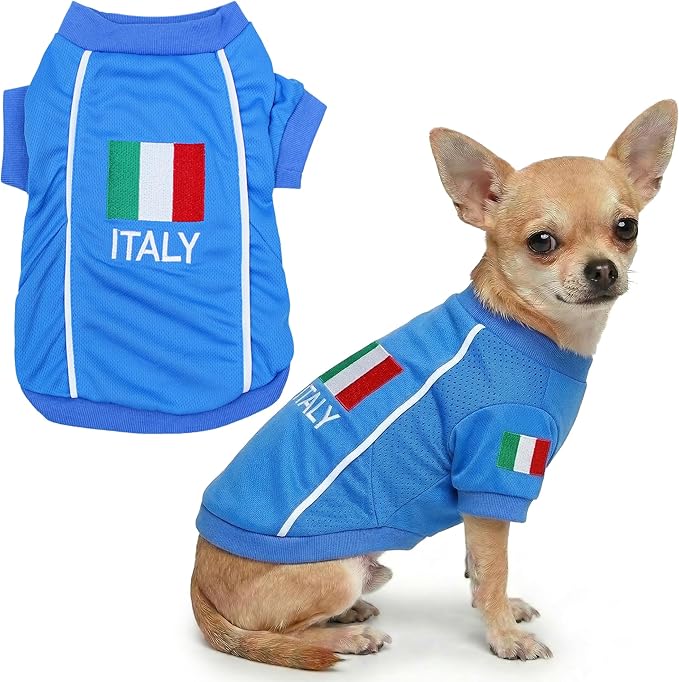 Parisian Italy Dog Jersey - Breathable Mesh Puppy Football Jersey - Stretch Sporty Dog Clothes - Summer Shirts for Small Dogs - Soccer Jersey for Dogs - Sportswear Pet Clothes - Team Italy Apparel