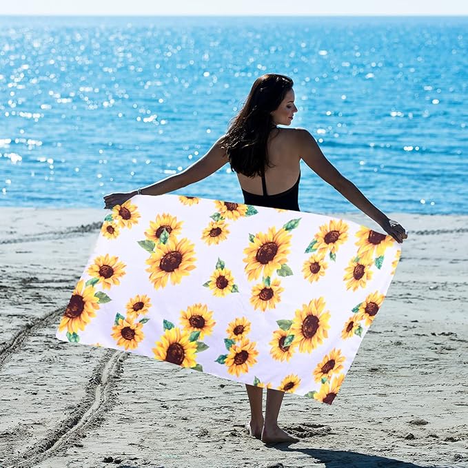LIVILAN Sunflower Beach Towel, Microfiber Floral Design for Women, Girls, Adults, Quick Dry, Sand Proof, Thin and Lightweight, Oversized 24"x 48" for Pool, Swim, Bath, Shower, Ideal Sunflower Gifts