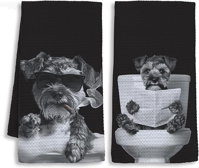 Funny Miniature Schnauzer Bathroom Hand Towels, Dog Bathroom Decor, Schnauzer Gifts for Women Men Hand Towels for Bath Room Washroom, Dog Lovers Gifts, 16x24 Inch Set of 2