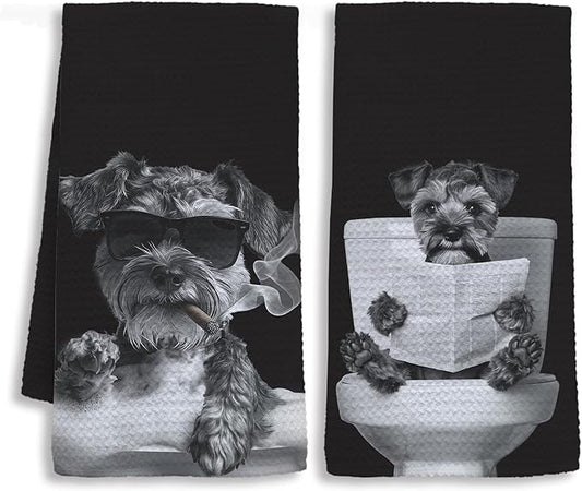 Funny Miniature Schnauzer Bathroom Hand Towels, Dog Bathroom Decor, Schnauzer Gifts for Women Men Hand Towels for Bath Room Washroom, Dog Lovers Gifts, 16x24 Inch Set of 2
