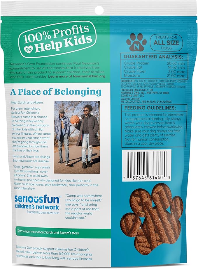 Newman's Own Chicken Recipe Dog Snack Sticks, 5 oz Bag (Pack of 8) — Soft Chewy Meat Sticks, US Farm-Raised Chicken, No Corn Wheat or Soy, Wholesome Training Rewards, Made in USA