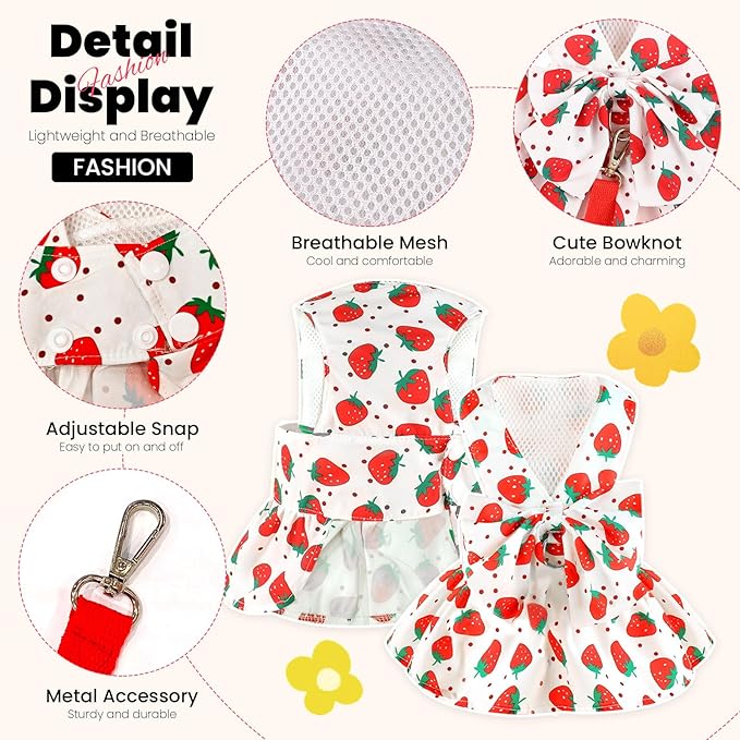 Cute Dog Dress Small Dog Clothes For Girls Female Puppy Outfits Red Strawberry Pet Summer Clothes Bowknot Doggy Cat Princess Dresses Harness for Holiday Birthday Party Costume Clothing (Red,XL)