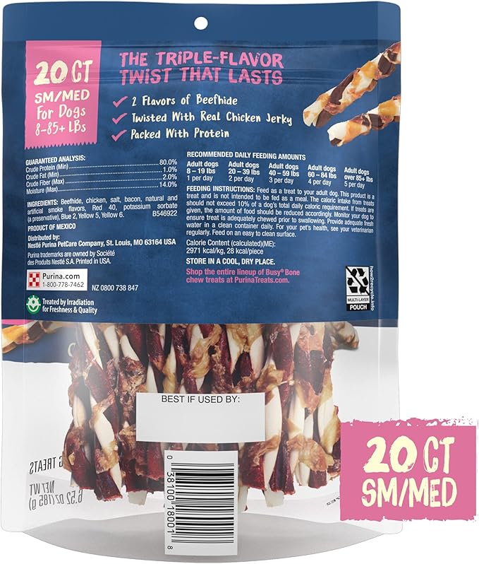 Purina Busy Bone Jerky Twists Grain Free Small/Med Breed Beefhide and Chicken Dog Jerky Treats - (Pack of 5) 20 ct. Pouches