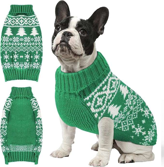 Christmas Dog Sweaters for Small Medium Large Dogs and Cats,Pet Soft Warm Holiday Outfit Girl & Boy,Pup Winter Clothes Turtleneck Double Knitting Collar for Outdoors Playing (Green，XL)