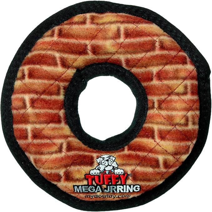TUFFY - World's Tuffest Soft Dog Toy - MEGA-Jr Ring Brick -Multiple Layers. Made Durable, Strong & Tough. Interactive Play (Tug, Toss & Fetch). Machine Washable & Floats