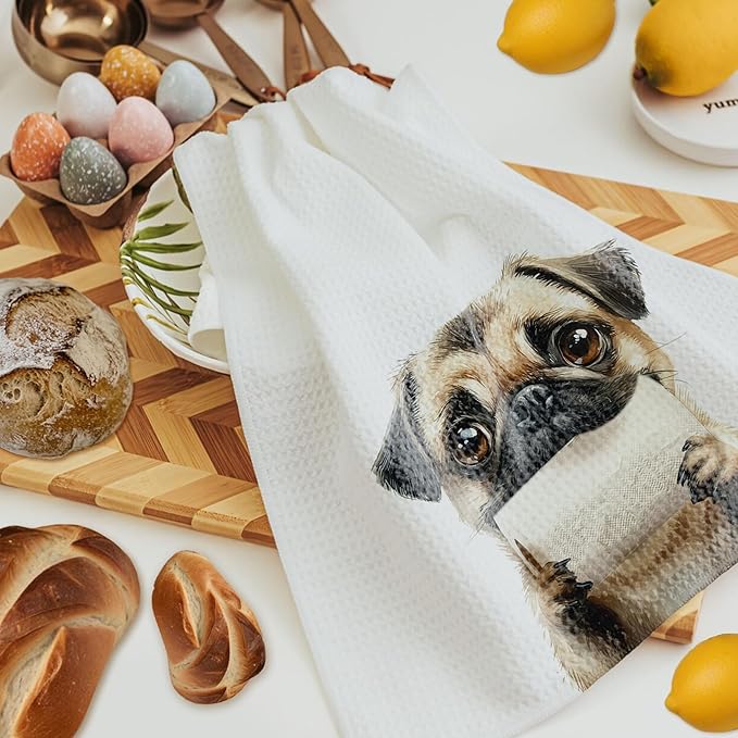 Funny Pug Dog Bathroom Hand Towels, Gifts for Pug Lovers, Funny Bathtub Dog Hand Towels for Bathroom Toilet Washroom Restroom Decor, 16x24 Inch Set of 2