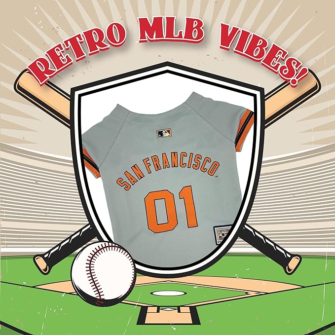 MLB SAN Francisco Giants Vintage Throwback Jersey for Dogs & Cats in Team Color. Comfortable Polycotton Material, Extra Small