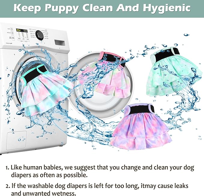 Washable Female Dog Diapers Skirt(4 Pcs) - Reusable Doggie Diapers with Adjustable Snaps, High Absorbency Leak-Proof Puppy Diapers for Female Dog in Heat, Period, Incontinence L
