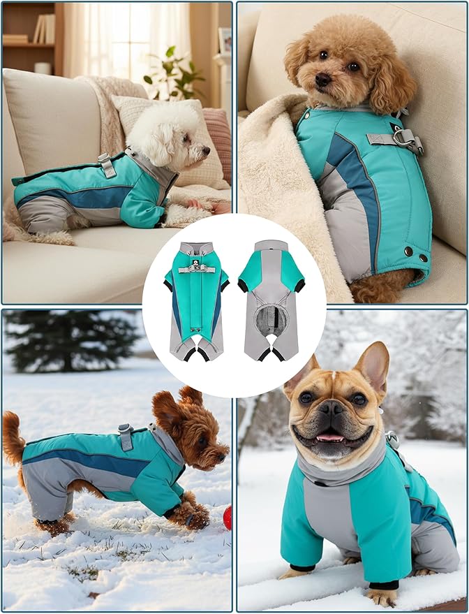 Fullbody Dog Coat Warm Fleece Dog Jacket,4-Legged Reflective Dogs Vest Turtleneck Cold Weather Coat, Waterproof Windproof Puppy Puffer Onesie