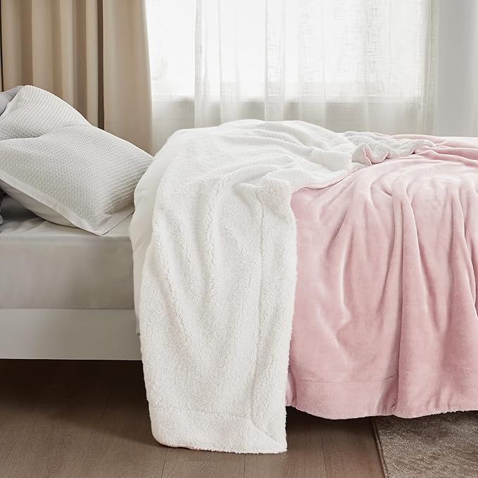 Bedsure GentleSoft Sherpa Fleece Twin Size Blanket for Couch, Non-Heated, Thick and Warm Throw for Women and Girls, Soft Fuzzy Plush Kids Blanket for Spring, Room Home Decor, Pink, 60x80 Inches
