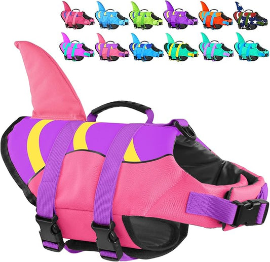 Fragralley Shark Dog Life Jacket, High Buoyancy with Tear-Resistant Nylon, Dog Float Vest for Swimming and Boating, Pet Life Preserver for Small Medium Large Dogs (PFD)