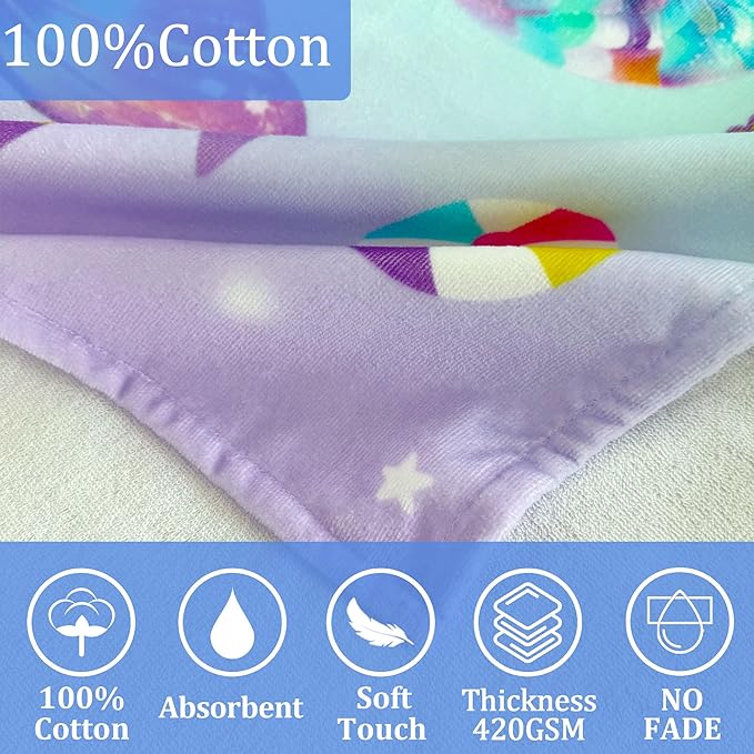 VOOVA & MOVAS Mermaid Hooded Beach Towel for Teens & Big Kids 8Years Up, Soft Absorbent 100% Cotton Thick Towel Wrap for Girls, Beach Pool Swim Bath Cover-Up