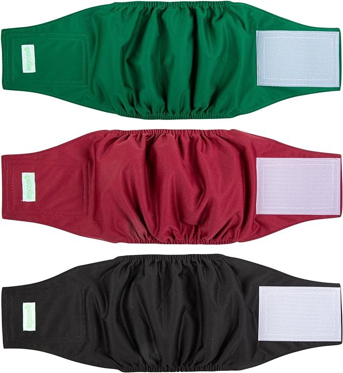 wegreeco Washable Male Dog Belly Band (Stylish Pattern)- Pack of 3 - Washable Male Dog Belly Wrap, Dog Diapers Male (Burgundy, Black, Jade, X-Small)