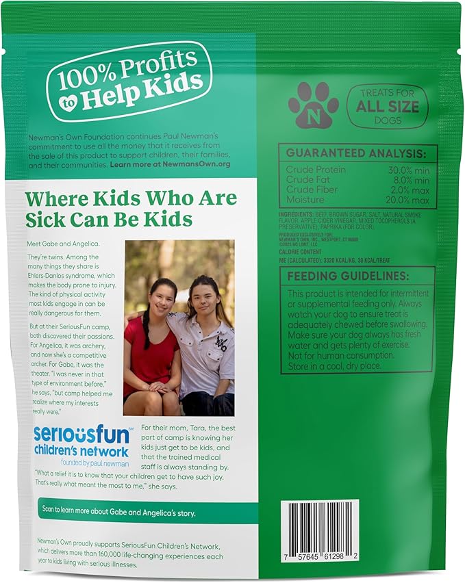 Newman's Own Jerky Treats for Dogs - Grain Free - High Protein Dog Treats with Grass Fed Beef as First Ingredient - Original Beef Recipe - Super Value Size - 25 oz Bag