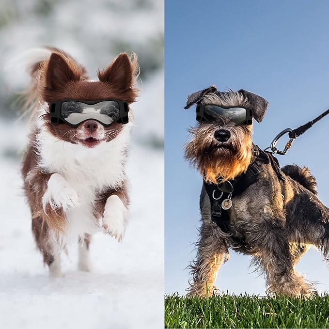 OWNPETS Sunglasses for Dogs, Dog Sunglasses Small Bread with Adjustable Strap, UV Protection Eye Wear Protection Windproof Dog Goggles for Small Dogs, Black