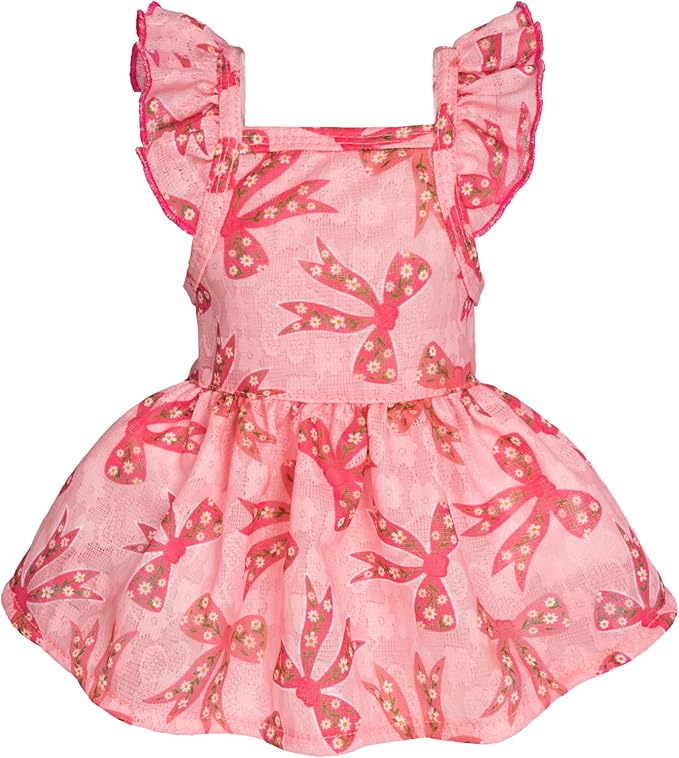 Fitwarm Ruffle Sleeves Bowknot Dog Dress, Birthday Clothes for Small Dogs Girl, Pet Outfit, Pink, XXS