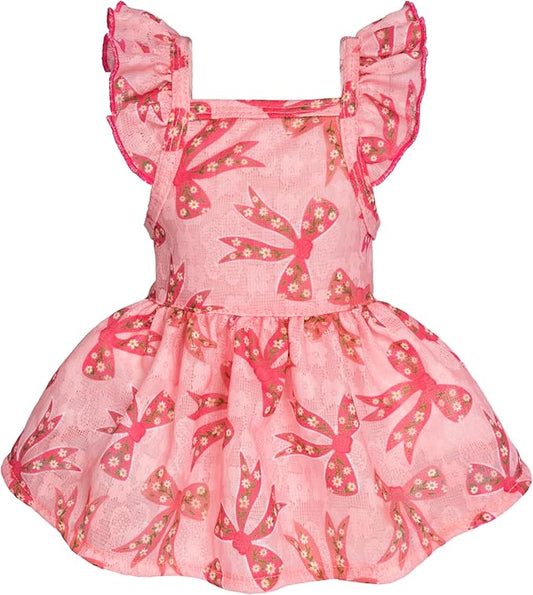 Fitwarm Ruffle Sleeves Bowknot Dog Dress, Birthday Clothes for Small Dogs Girl, Pet Outfit, Pink, XXS