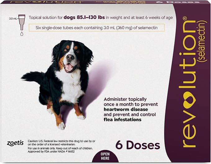 Revolution (selamectin) Topical Solution for Dogs, 85.1-130 lbs (Plum), 6 Tubes