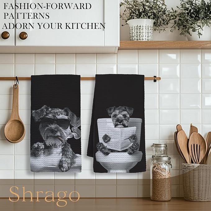 Funny Miniature Schnauzer Bathroom Hand Towels, Dog Bathroom Decor, Schnauzer Gifts for Women Men Hand Towels for Bath Room Washroom, Dog Lovers Gifts, 16x24 Inch Set of 2