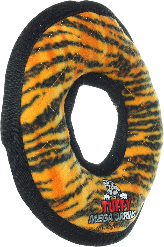 TUFFY - World's Tuffest Soft Dog Toy - MEGA -Multiple Layers. Made Durable, Strong & Tough. Interactive Play (Tug, Toss & Fetch). Machine Washable & Floats (Ring Tiger, Jr 2 Pack)