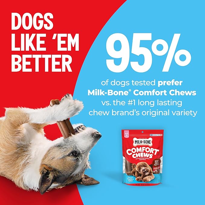 Milk-Bone Comfort Chews, Dog Treats with Unique Chewy Texture and Real Beef, 16 Chews
