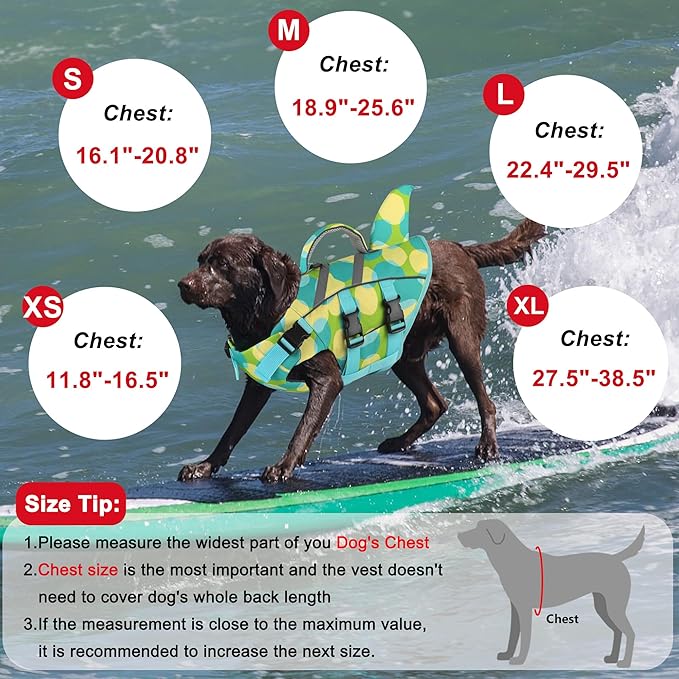 Dogcheer Shark Fin Dog Life Jacket, Adjustable Dog Harness Life Vest for Swimming Boating, Puppy Swim Vest Pet Flotation Device for Small Medium Large Dogs - Colorful Green,S