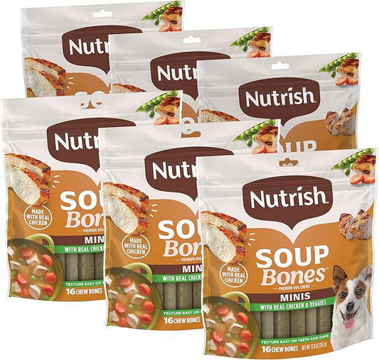 Nutrish Soup Bones Minis Premium Dog Chews with Real Chicken & Veggies, 16 Chews (Rachael Ray) (Pack of 6)