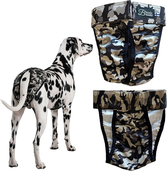 FINNERO Brenda Reusable Dog Diaper, Leak-Proof, Adjustable, Heat & Incontinence Protection, XS – Camo
