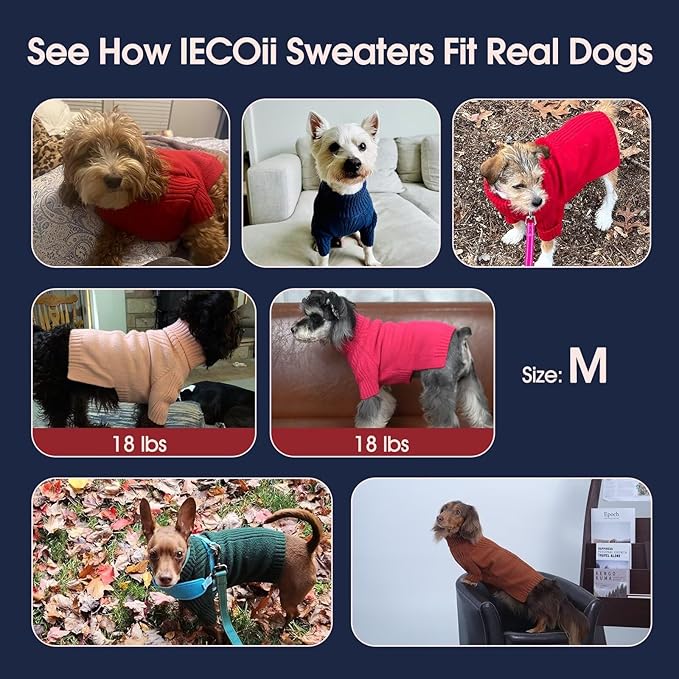 IECOii Dachshund Sweater,Turtleneck Dog Sweater for Small Medium Dogs Girl,Stretchy & Breathable,Warm Knitted Pullover Coat,High Neck Knitwear for Cold Weather Indoor & Outdoor Wear (Light Grey, M)