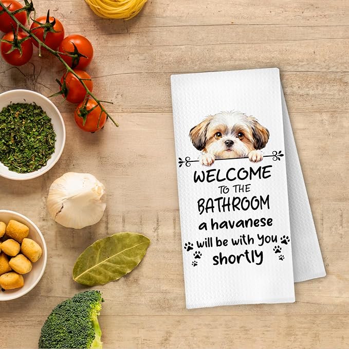 Funny Havanese Dog Bathroom Hand Towels, Havanese Gifts for Women, Welcome to The Bathroom Decorative Hand Towels for Bath Room Toilet Washroom Restroom, 16x24 Inch