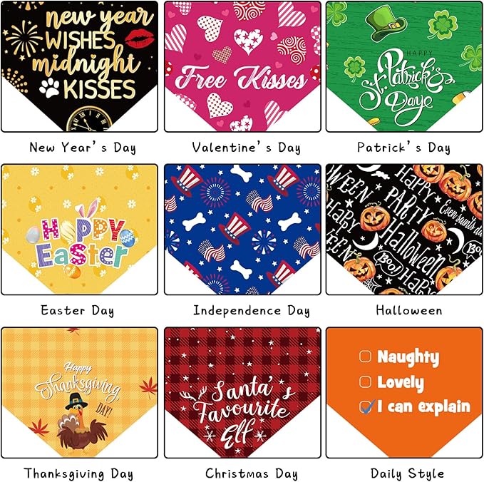 Weewooday 9 Pcs Holiday Dog Bandanas Easter Bandanas Patriotic Birthday Scarf Adjustable Large Pet Washable Scarves for Large Dog Supply(Cute Pattern)