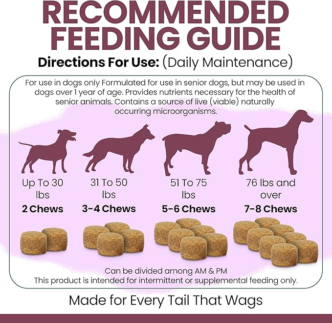 12-in-1 Multivitamin for Senior Dogs - 60 Senior Dog Vitamin and Supplement Soft Chews for Hip and Joint - Advanced Formula with Glucosamine, Omega 3,6,9, Vitamins, Probiotics - Made in the USA