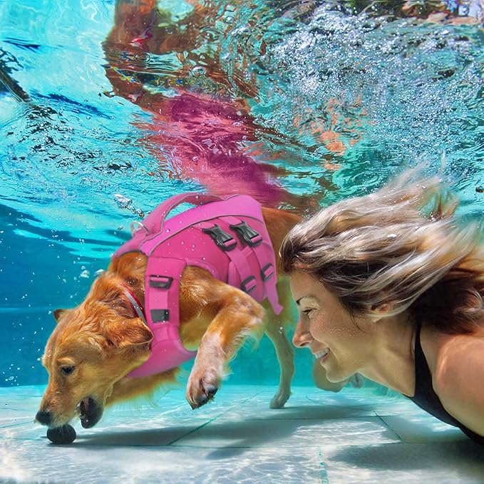 Queenmore XS Dog Life Jacket,Reflective Small Dog Life Vest for Swimming Boating，Adjustable Pet Life Vest for Extra Small Dogs with High Buoyancy,Safety Dog Swimming Vest with Handle(Rosered,XS)